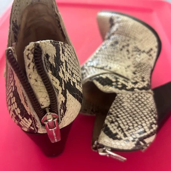 Vince Camuto White and Brown Snake-Print Pointed Ankle Booties - Picture 5 of 5